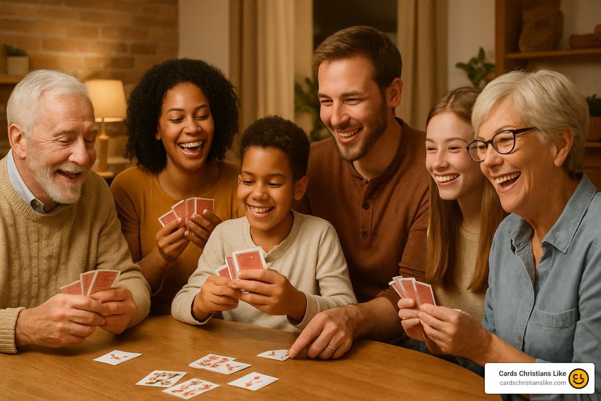 Happy multi-generational family playing card games together - Best clean party games