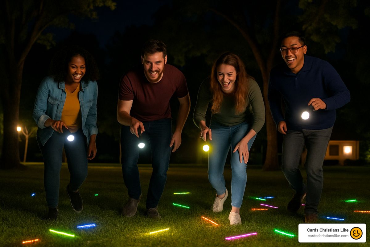 outdoor night game with glow sticks - adult christian party games